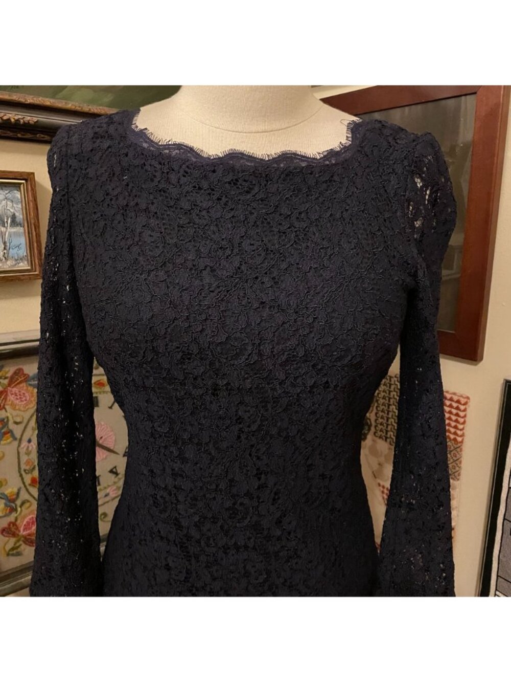 Adrianna Papell Evening Blue Lace Cocktail Dress with Decorative Zipper Size 10 - Picture 2 of 6
